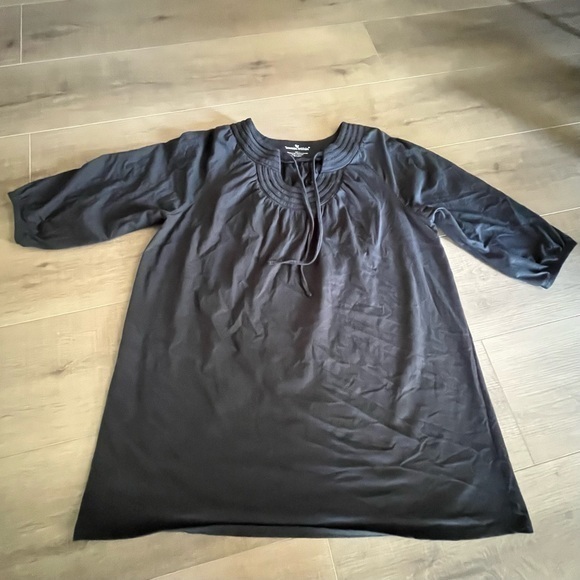 Woman Within Women Blouse Black Round‎ Tie Neck 3/4 Sleeve Witchy Goth Top Read - Picture 8 of 11